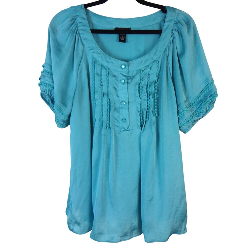 Vintage Y2K Spense Turquoise Blue Babydoll Top Peasant Fairy Grunge Boho Large